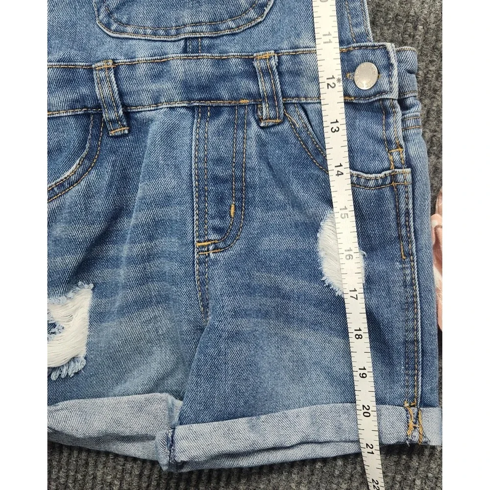 DKNY Overall Denim Jean Shorts with Pink "DKNY" logo top Girls Size 4 - Picture 12 of 15